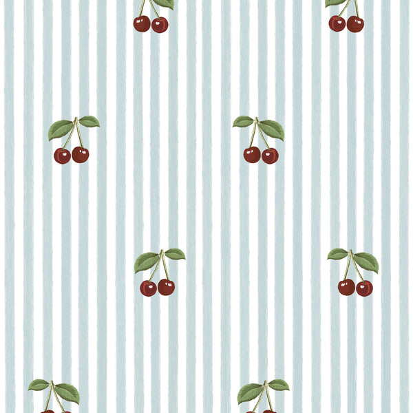 Dekornik behang – Blauwe strepen Little cherries