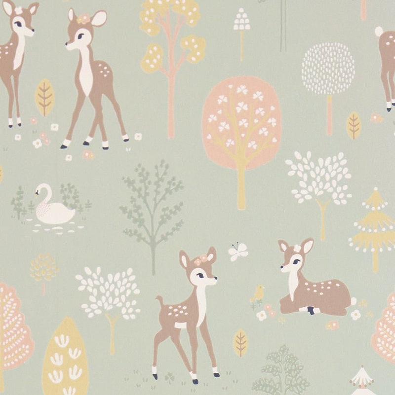 Wallpaper sample Majvillan Golden Woods - Dusty Green