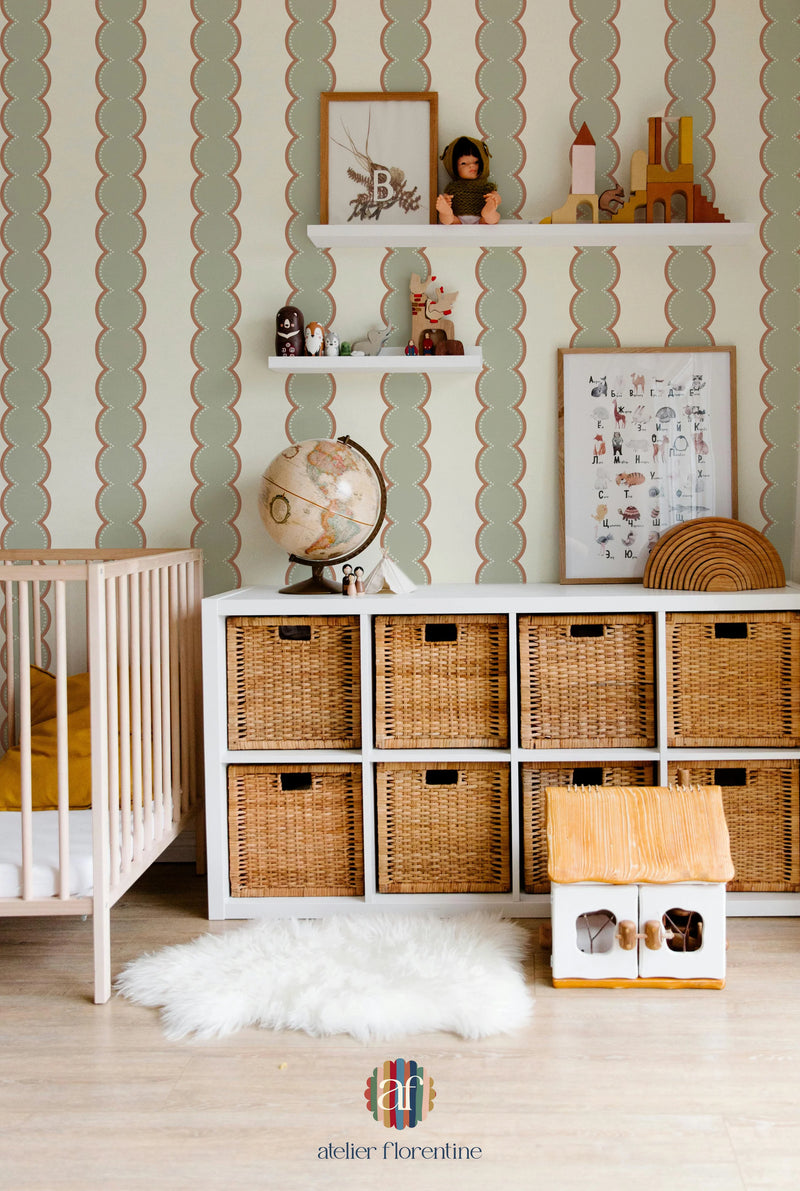 Tapete Atelier Florentiner - Spulenstreifen - Olivengrün