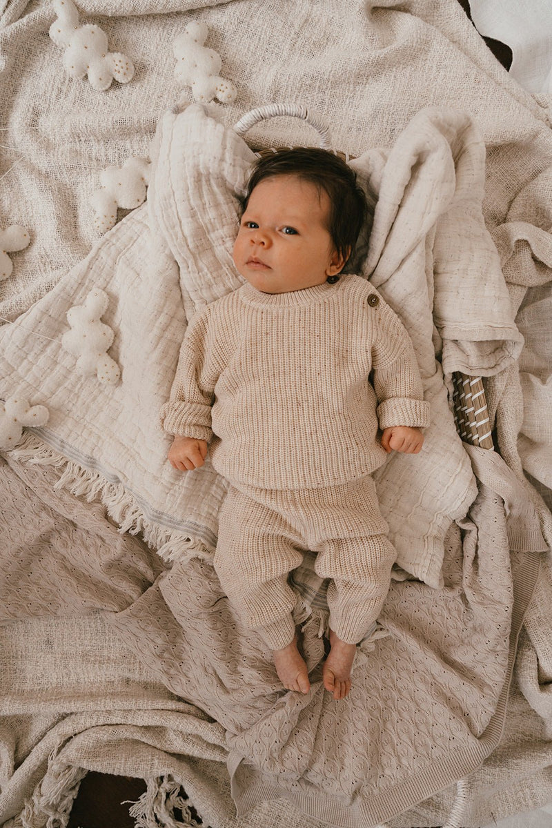 A Tiny Story - Knitted baby pants - Ecru melange