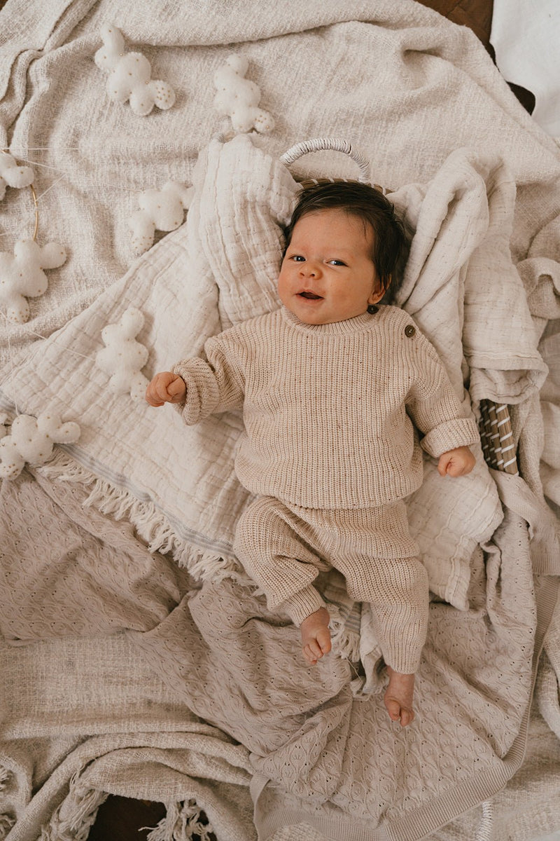 A Tiny Story - Knitted baby pants - Ecru melange