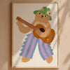 Guitarist poster Aniek Bartels – gitaarspelende beer A3 kunstprint als wanddecoratie voor kinderkamer