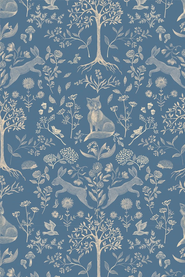 Wallpaper sample Atelier Florentine - Forest animals Blue