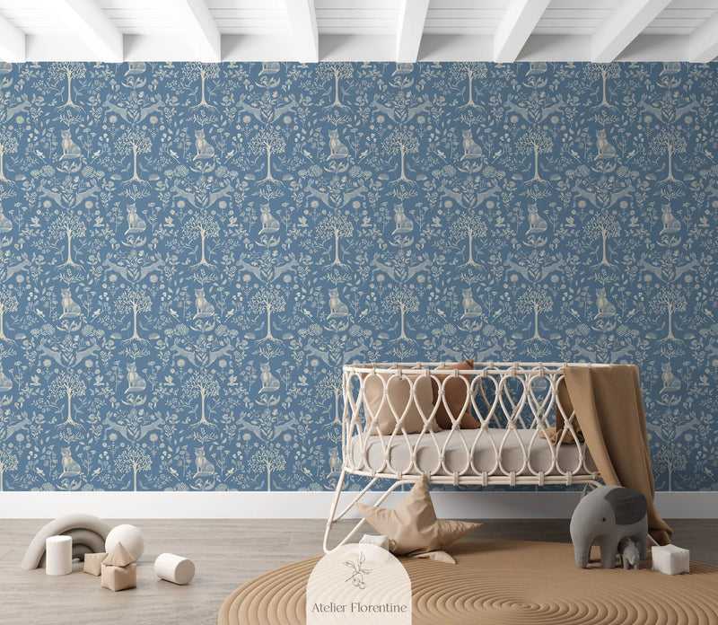 Wallpaper Atelier Florentine - Forest Animals Blue