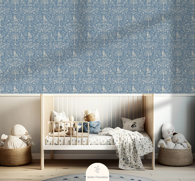 Wallpaper Atelier Florentine - Forest Animals Blue