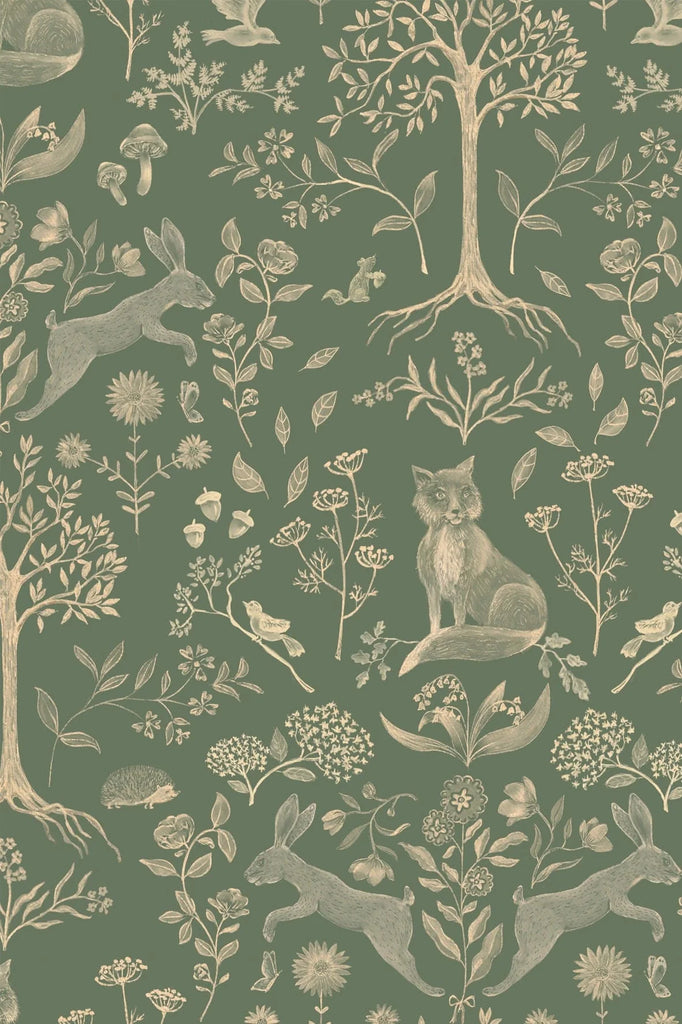 Wallpaper sample Atelier Florentine - Forest animals Green