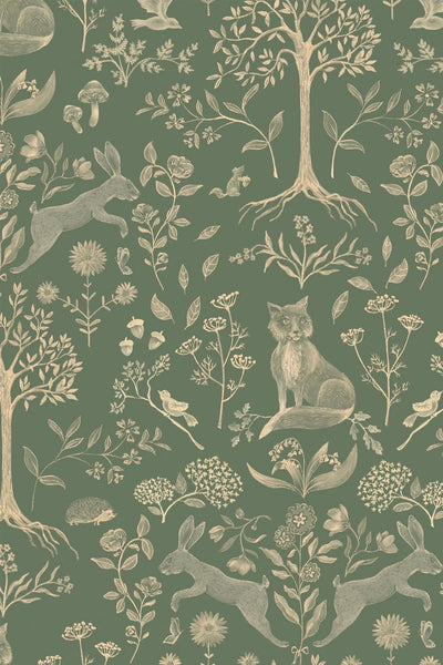 Wallpaper sample Atelier Florentine - Forest animals Green