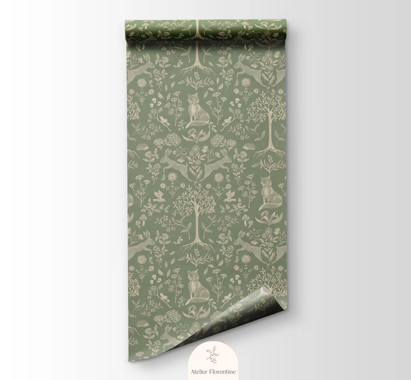 Wallpaper Atelier Florentine - Forest Animals Green