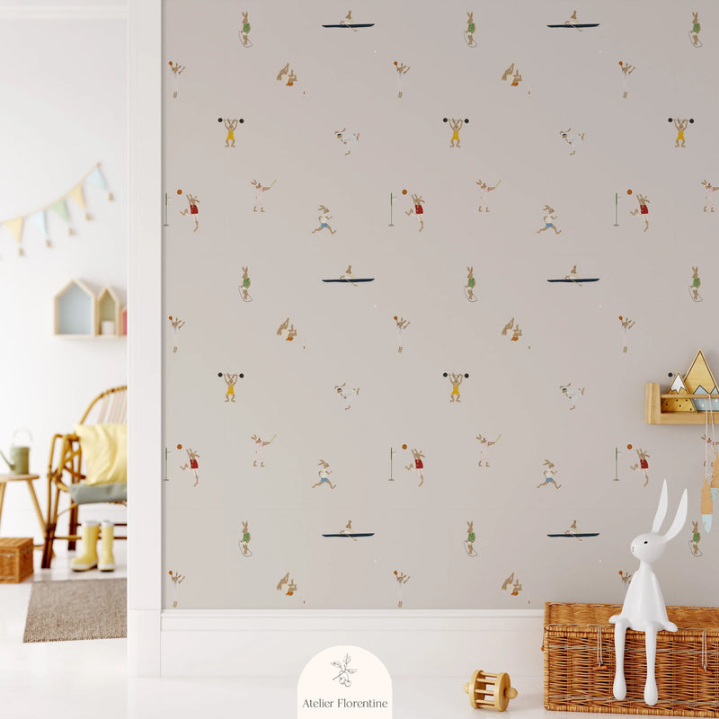 Wallpaper Atelier Florentine - Rabbits Gym Beige