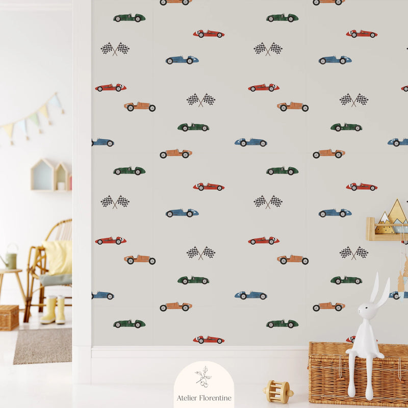 Wallpaper Atelier Florentine - Race Cars Cream