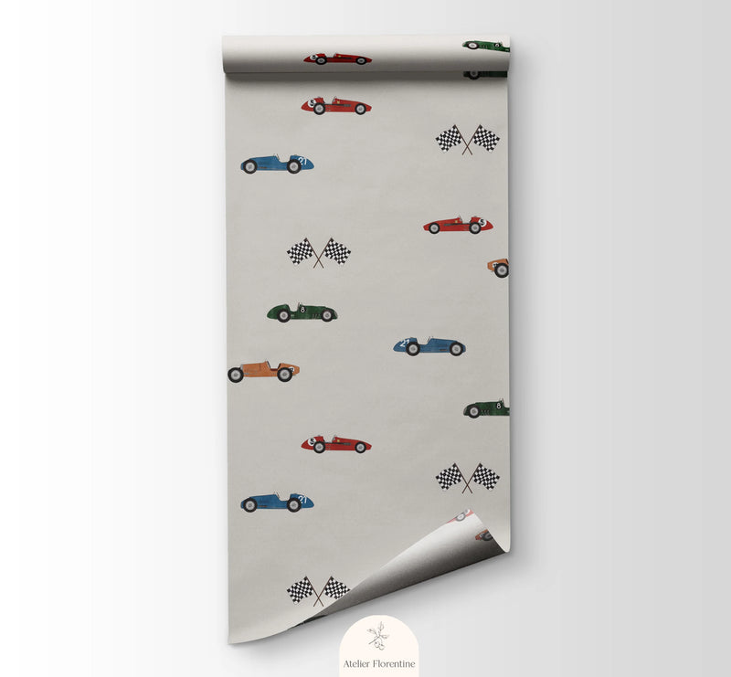 Wallpaper Atelier Florentine - Race Cars Cream