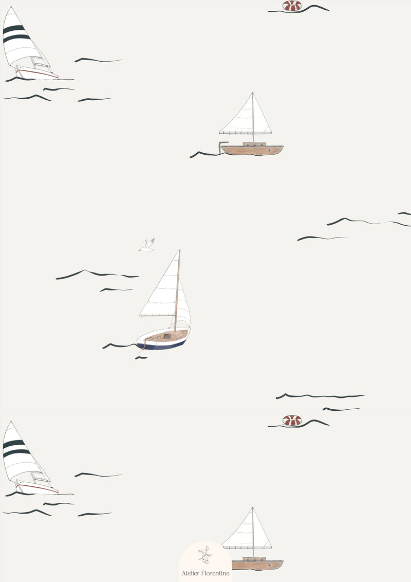 Wallpaper Atelier Florentine - Sailing boats Cream