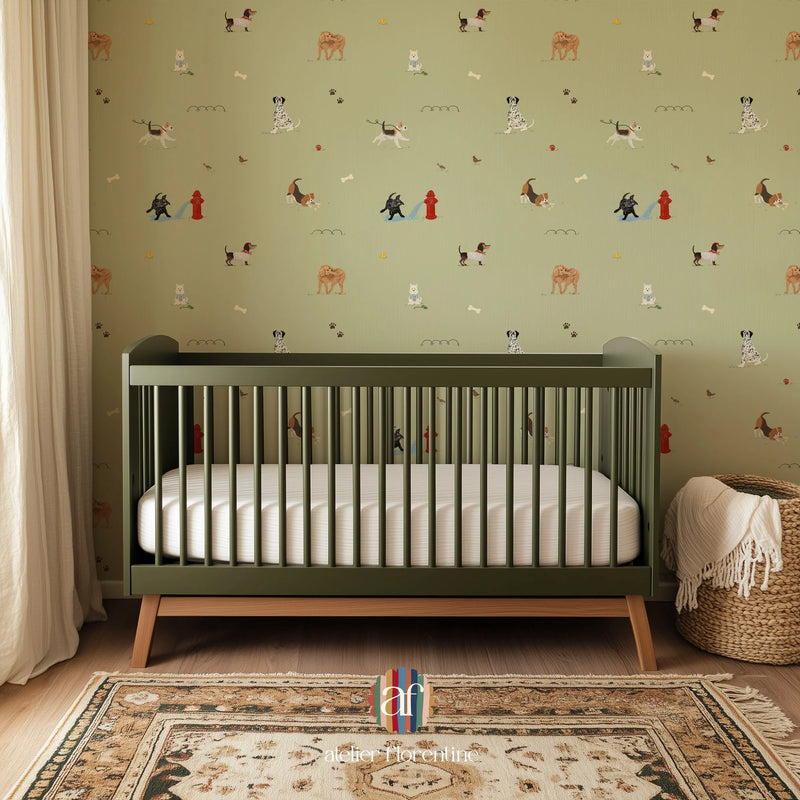 Behang Atelier Florentine - Hondjes - Groen