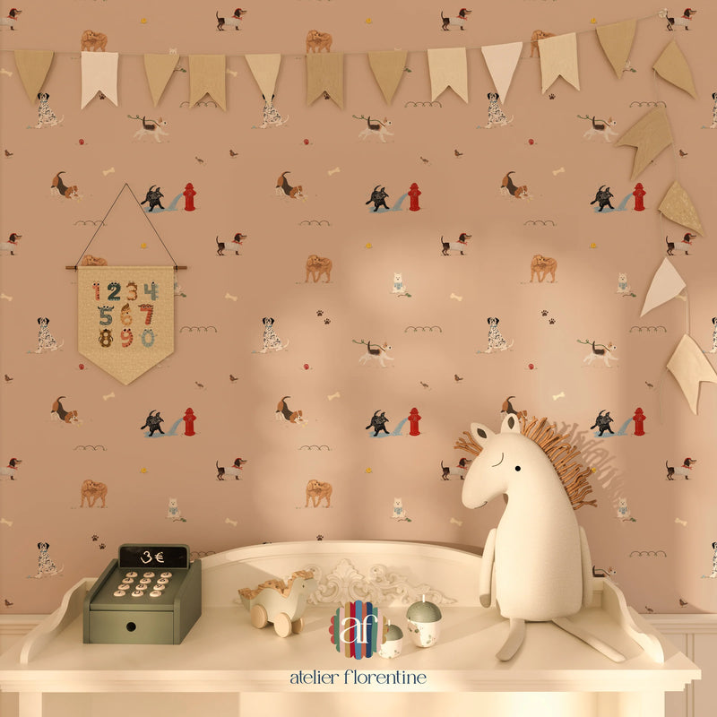 Wallpaper Atelier Florentine - Dogs - Pink