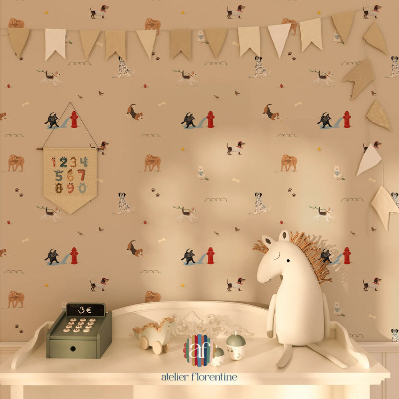 Behang Atelier Florentine - Hondjes - Beige