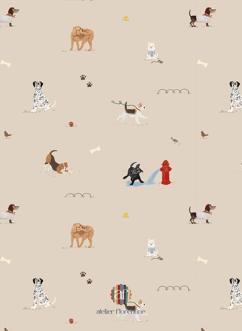 Behang Atelier Florentine - Hondjes - Beige