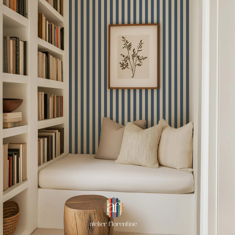 Wallpaper Atelier Florentine - Small stripes - Blue