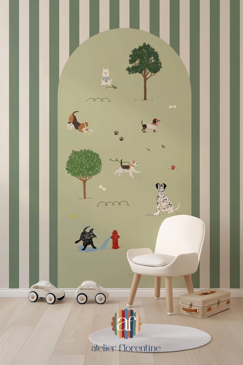 Atelier Florentine - Adesivo da parete Peel & Stick - Cani verde