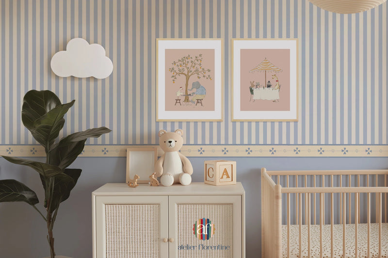 Atelier Florentine - Cenefa de papel pintado autoadhesiva - Cottage Stripe Blue