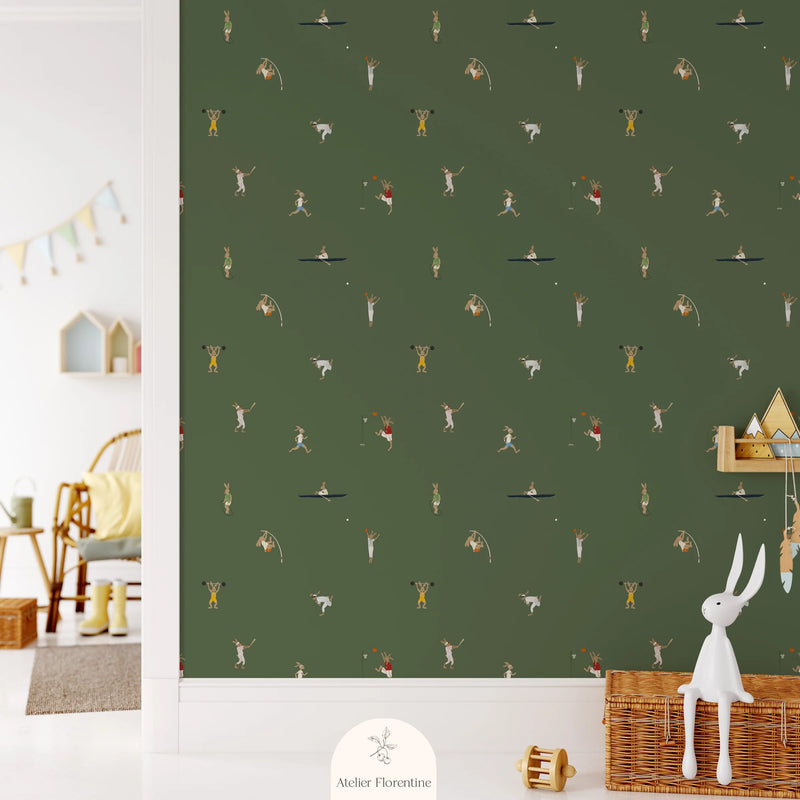 Wallpaper Sample Atelier Florentine - Rabbits Gym Green