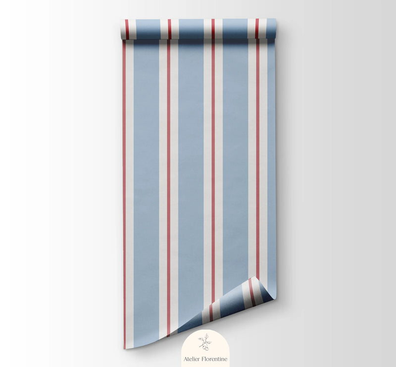 Wallpaper Atelier Florentine - Stripes Blue/Red