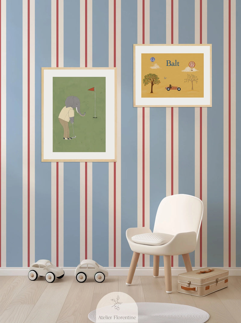 Wallpaper Atelier Florentine - Stripes Blue/Red