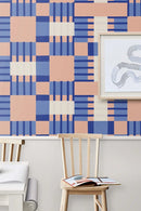 Behang Play at Slaep - Blocks Blink - Sabine van Vessem.
Grafisch geblokt behang met Blauw en licht oranje