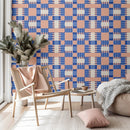 Behang Play at Slaep -  Blocks Blink - Sabine van Vessem Behang Play at Slaep -  Blocks Blink - Sabine van Vessem Behang. Geblokt grafisch behang in blauw en licht oranje