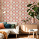 Behang Play at Slaep - Blocks Two Tone - Sabine van Vessem 
Grafisch geblokt behang in oranje, beige en roze tinten voor een frisse kinderkamer, tienerkamer, speelkamer of waar dan ook in huis