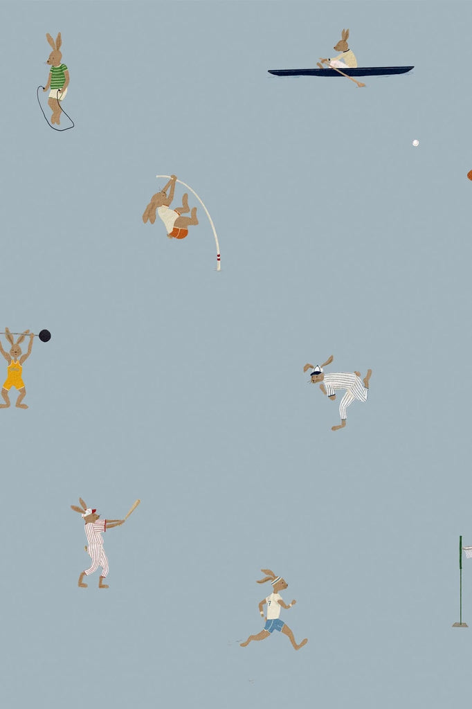 Wallpaper Atelier Florentine - Rabbits Gym Blue