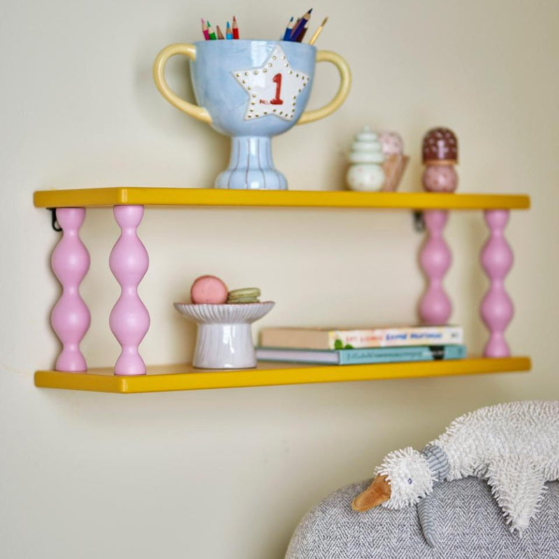 Bloomingville Mini Bibiola Wandplank – Geel/Roze MDF – Kinderkamer Decoratie & Opbergplank