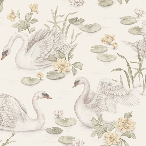 Wallpaper sample Boråstapeter Newbie - Lily Swan - White