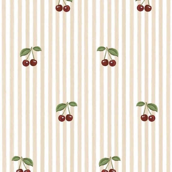 Dekornik Wallpaper – Beige stripe/ little cherries