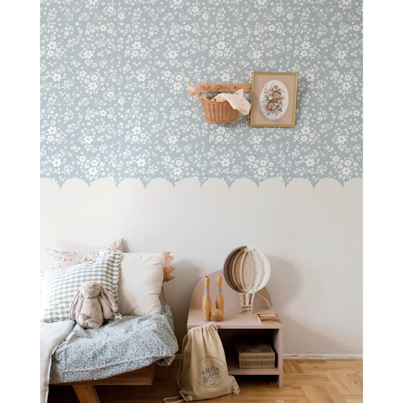 Wallpaper sample Dekornik - Lace Meadow - Blue/Milky