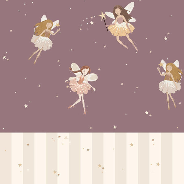 Wallpaper sample Dekornik - Fairies Plum &amp; Stripes