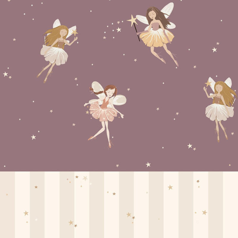 Wallpaper Dekornik - Fairies Plum &amp; Stripes