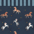 Échantillon de papier peint Dekornik – bordure bleue avec chevaux espagnols