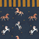 Échantillon de papier peint Dekornik – chevaux espagnols, bordure jaune
