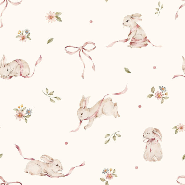 Wallpaper Dekornik - Pink Rabbits on White