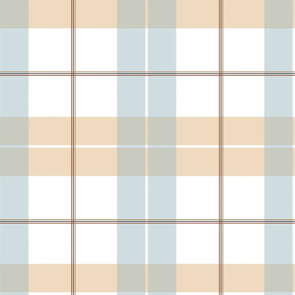 Dekornik Check Maxi Beige Blue Red Behang – Groot geruit kinderbehang in beige, blauw en rood