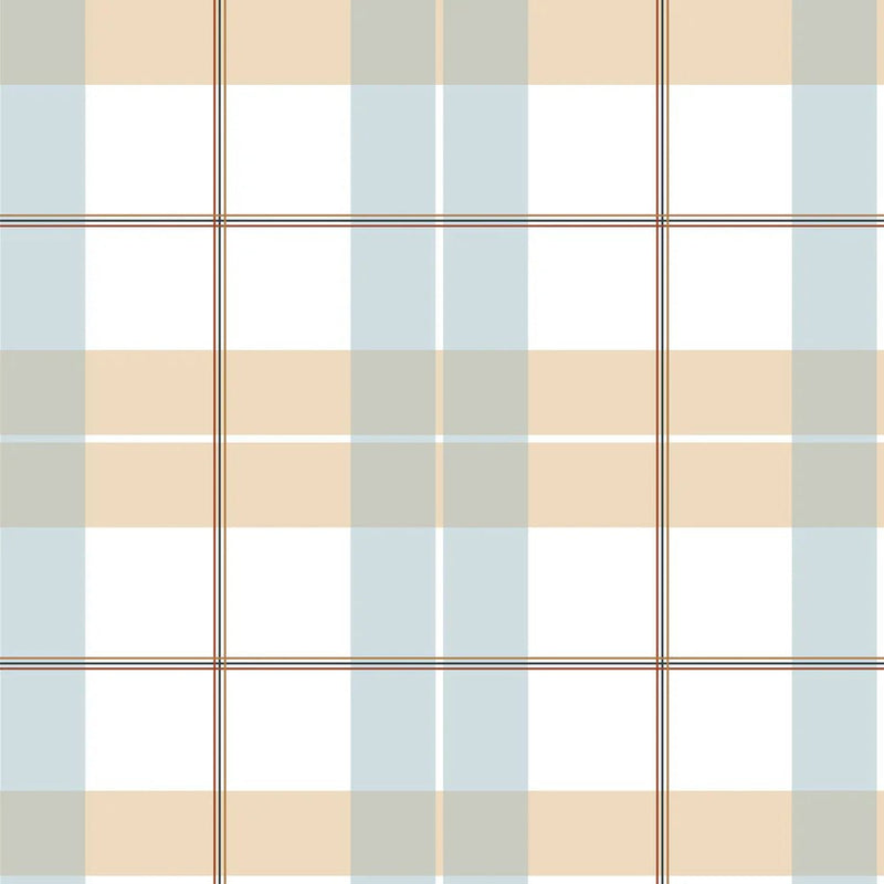 Dekornik Check Maxi Beige Blue Red Behang – Groot geruit kinderbehang in beige, blauw en rood