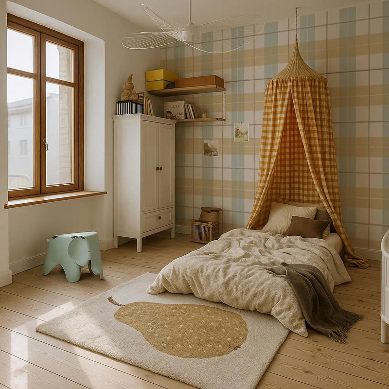 Behang Dekornik - Check maxi yellow blue - Groot geruit kinderbehang in blauw en geel