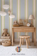 Papier peint à double rayure - Bleu et vert