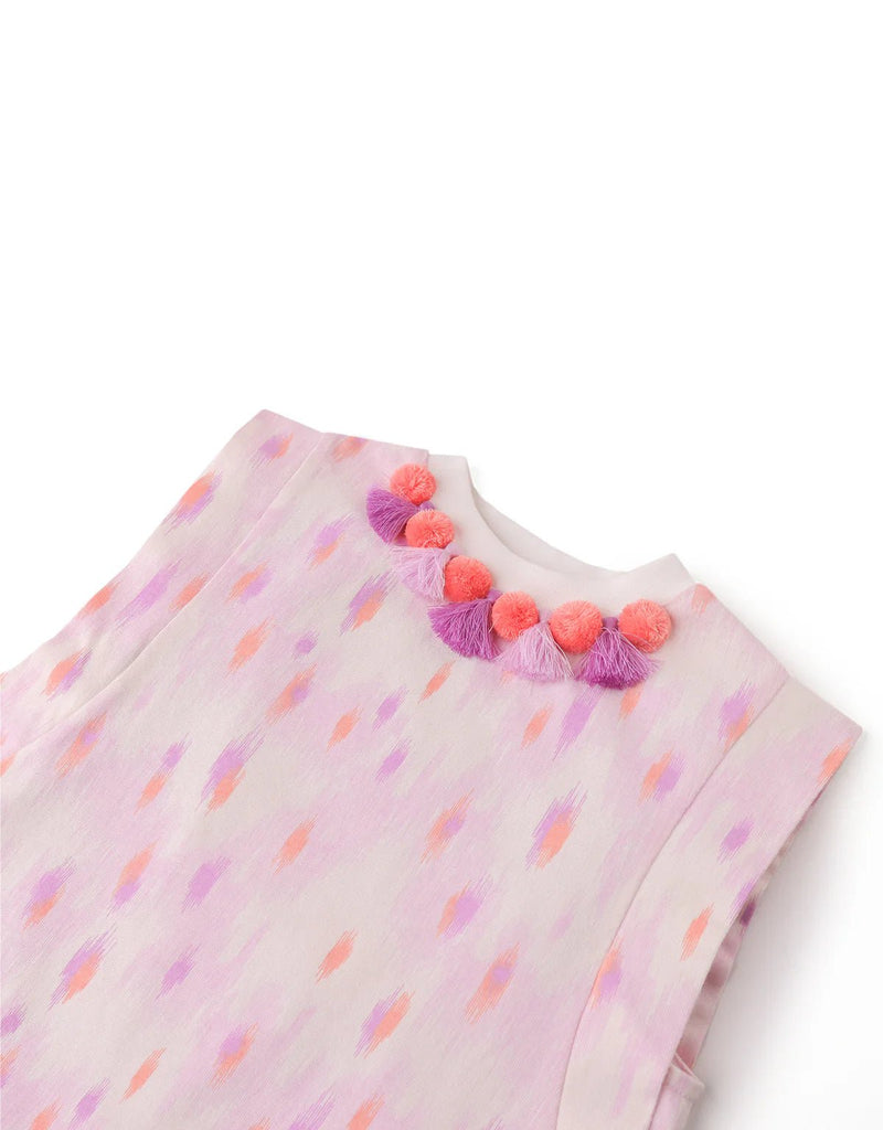 Gingersnaps - Katya printed top with pom-pom and tessels on neckline