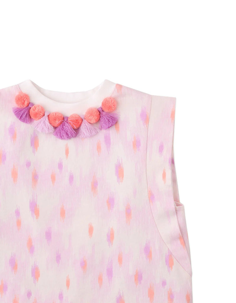 Gingersnaps - Katya printed top with pom-pom and tessels on neckline