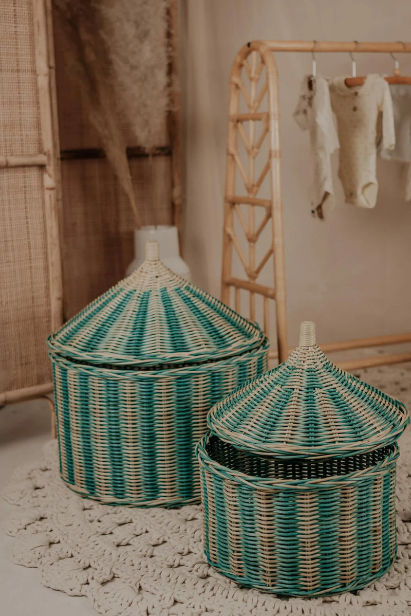 Leo & Moon Exclusive © rattan baskets set blue - Kidsbarn