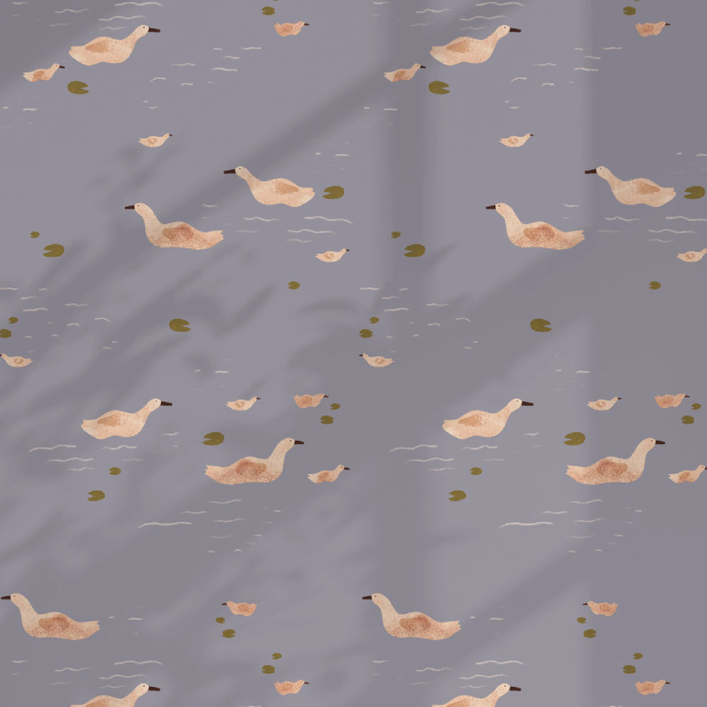 Wallpaper Play at Slaep - Ducks Smokey Periwinkle - Lotte Dirks