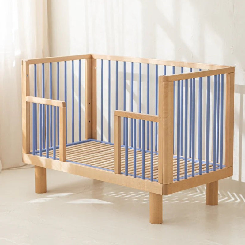 Karl & Fric Nox Bedstead 60x120cm + Junior Rail set - Natural Wood & Blue