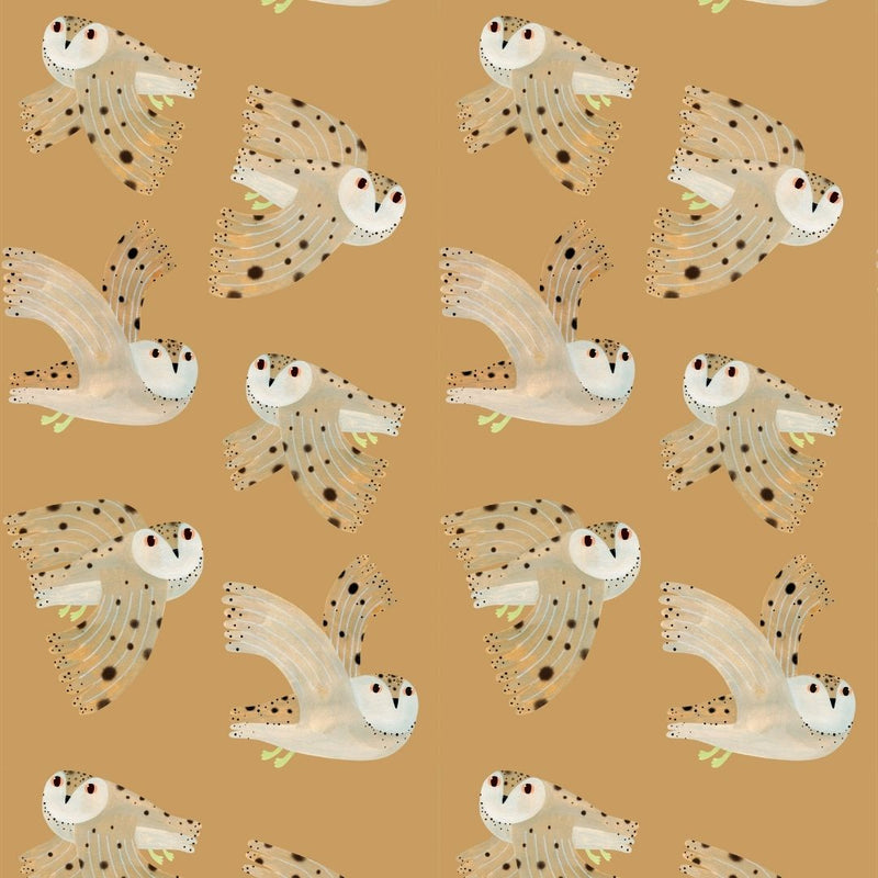 Behang Meet me at the Wall - Owl - Dusty Yellow - Aniek Bartels