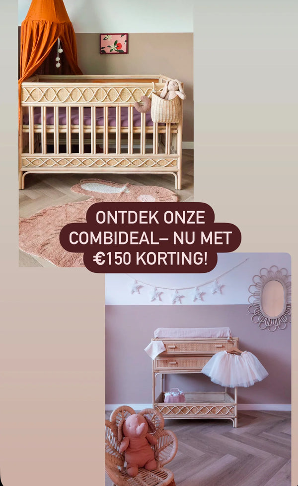 Rattan Dresser + Crib Combo Deal - Leo &amp; Moon